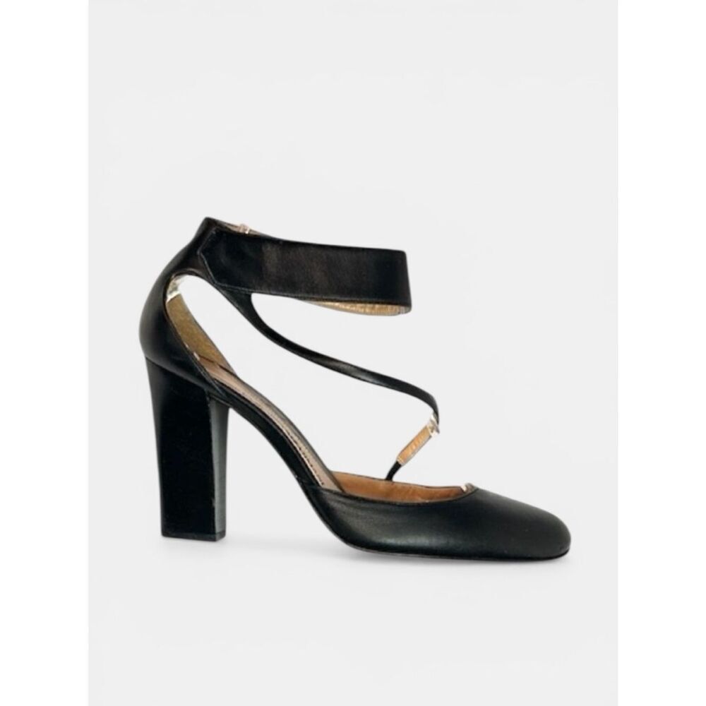Emporio Armani Black Leather  Pumps High Heels Mary Jane size 37,5 US 7,5 Italy